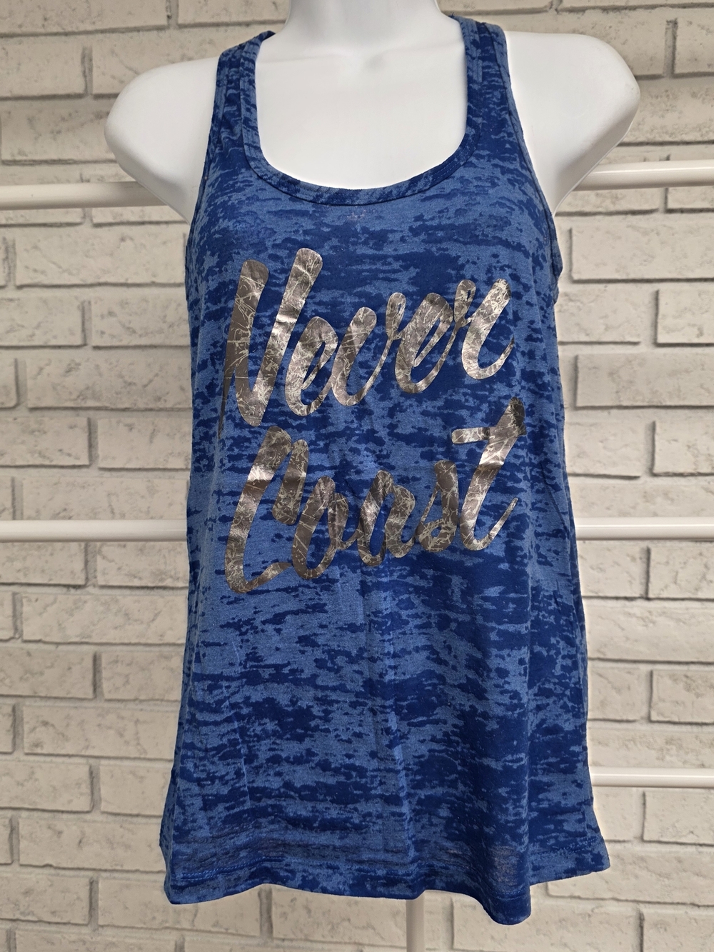 Flywheel Blue Burnout Racerback Tank Top “Never Coast” Size S